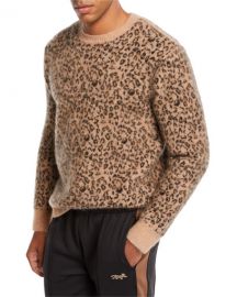 Leopard Pattern Jacquard Crewneck Sweater at Neiman Marcus